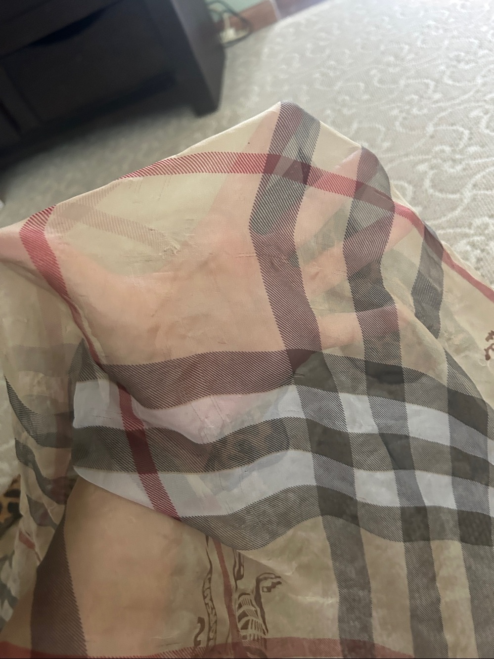Burberry silk wool blend scarf classic check and animal print rectangular scarf - Picture 8 of 9